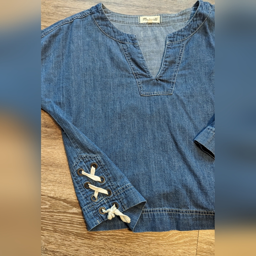 MADEWELL Denim Chambray Split Neck Top - Picture 2 of 3